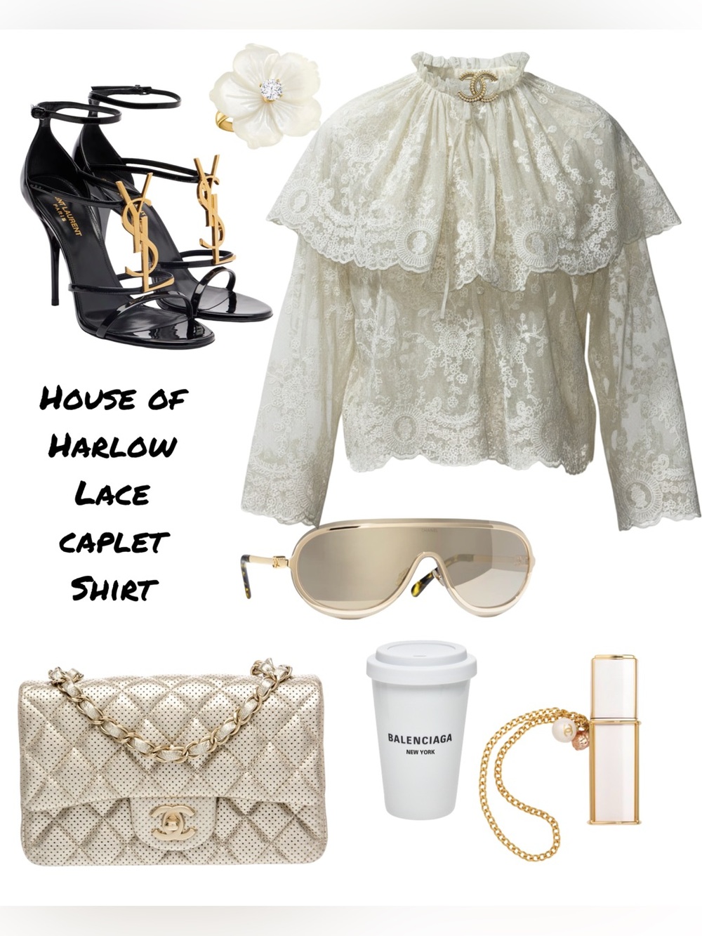 House of Harlow Lace Capelet Blouse Shirt In Ivory